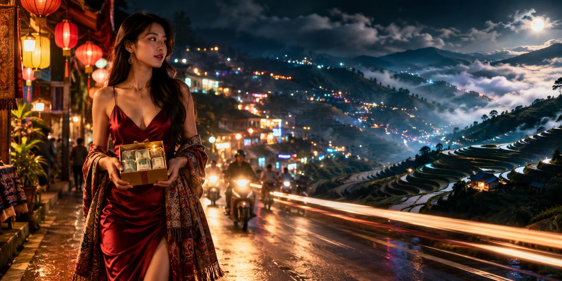 Người chơi casino trực tuyến qua điện thoại tại khu chợ đêm Sapa